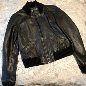 Black leather motorcycle jacket